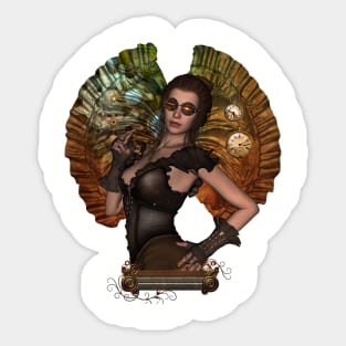 Awesome steampunk women with clocks and gears Sticker